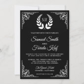 Einladung zur Hochzeit von Schwarz-Weiß-Laurel (Vorderseite)