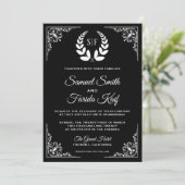 Einladung zur Hochzeit von Schwarz-Weiß-Laurel (Stehend Vorderseite)