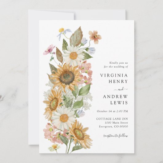 Einladung zur Hochzeit von Sonnenblumen (Vorderseite)