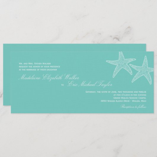 Einladung zur Hochzeit von Starfish - Blau (Vorne/Hinten)