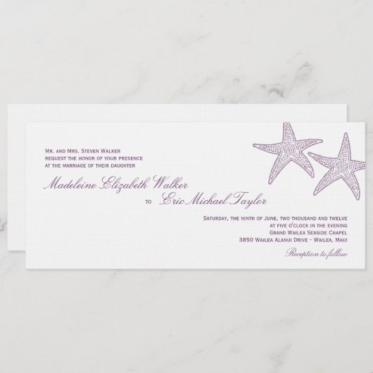 Einladung zur Hochzeit von Starfish - Lila (Vorne/Hinten)