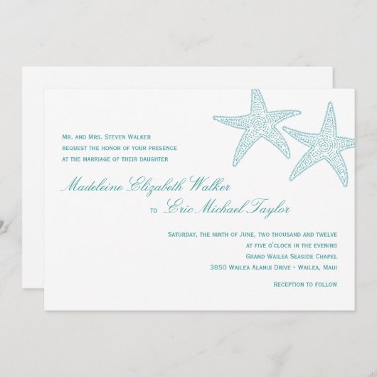 Einladung zur Hochzeit von Starfish - Türkis (Vorne/Hinten)