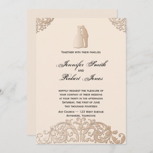 Einladung zur Hochzeit von Viktorianischem Gold (Vorne/Hinten)