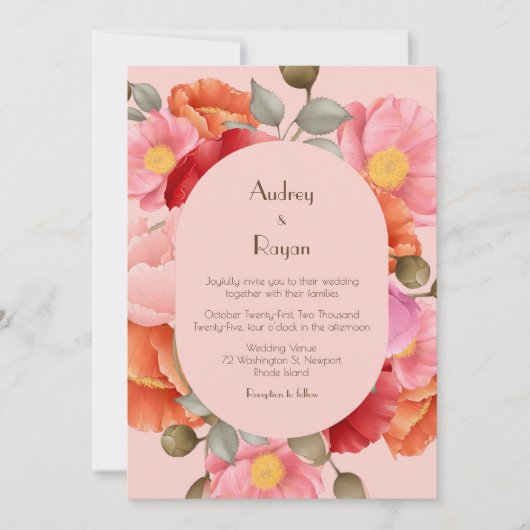 Einladung zur Hochzeit von Vintagem Blumenmohn (Vorderseite)