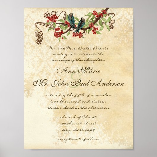 Einladung zur Hochzeit von Vintagen Aquamarinen Vö Poster (Vorne)