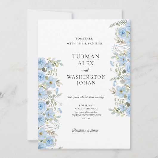 Einladung zur Hochzeit von Vintagen Blauen Flora (Vorderseite)