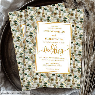 Einladung zur Hochzeit von Vintagen Tiefgrün-Blatt