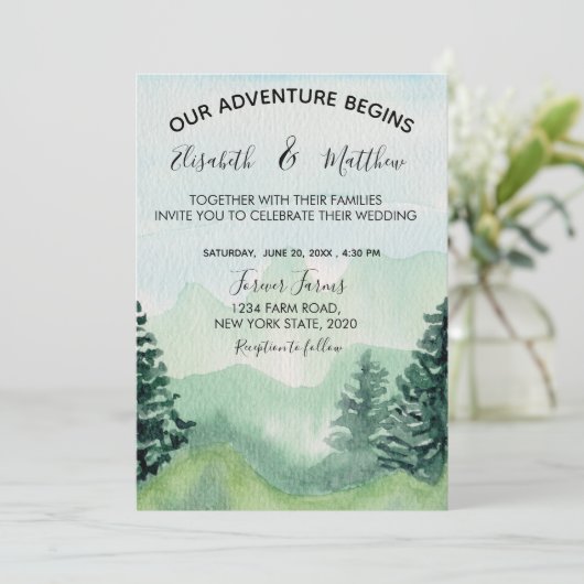 Einladung zur Hochzeit von Wasserfarben (Stehend Vorderseite)