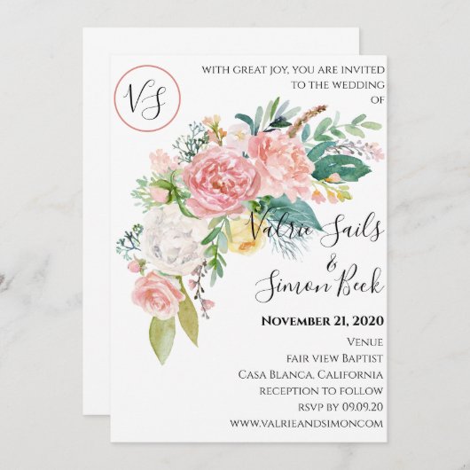 Einladung zur Hochzeit von Wasserfarben (Vorne/Hinten)