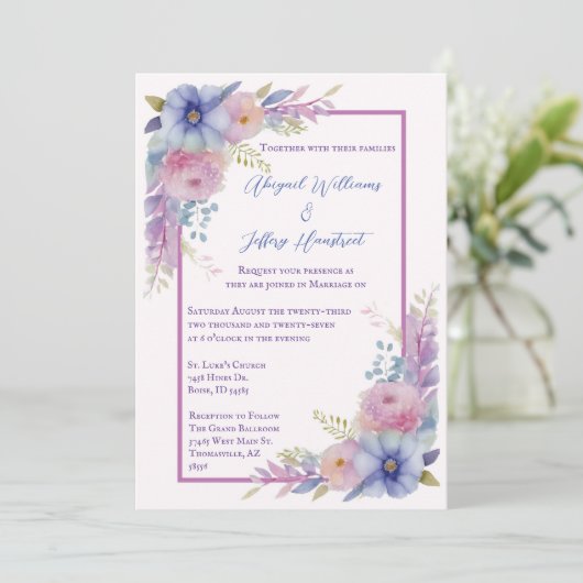 Einladung zur Hochzeit von Wasserfarben (Stehend Vorderseite)