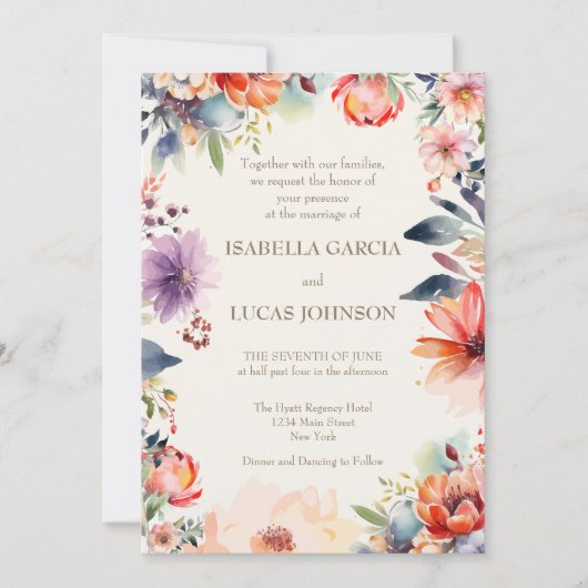 Einladung zur Hochzeit von Wasserfarben (Vorderseite)