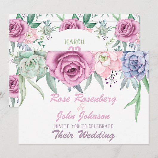 Einladung zur Hochzeit von Wasserfarben (Vorne/Hinten)