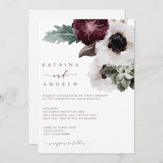 Einladung zur Hochzeit von Wasserfarben (Vorne/Hinten)