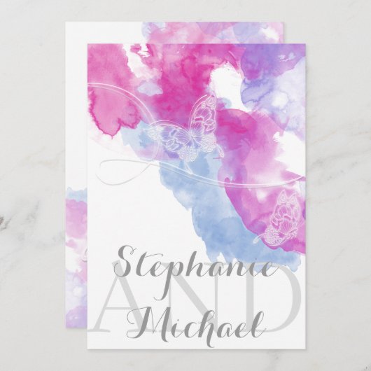 Einladung zur Hochzeit von Watercolor Butterfly Ra (Vorne/Hinten)