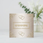 Einladung zur Hochzeit von Weiß mit Gold Trims (Stehend Vorderseite)