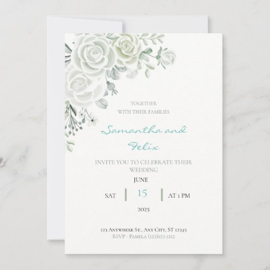 Einladung zur Hochzeit von Weiß und Grün (Vorderseite)