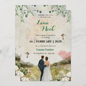 Einladung zur Hochzeit von Weiß und Grün (Vorne/Hinten)