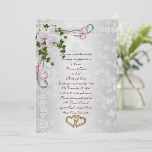 Einladung zur Hochzeit von weißen Orchideen (Stehend Vorderseite)