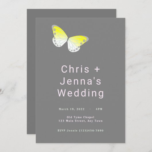 Einladung zur Hochzeit von weißen und gelben Schme (Vorne/Hinten)