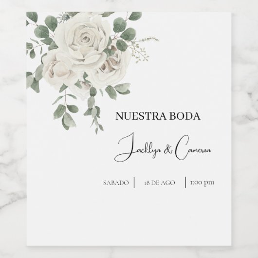 Einladung zur Hochzeit von weißer Blüte Weinetikett (Einzelnes Label)