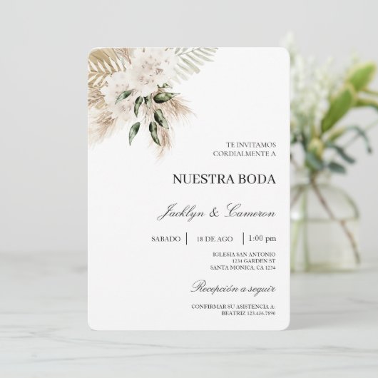 Einladung zur Hochzeit von White Boho (Stehend Vorderseite)