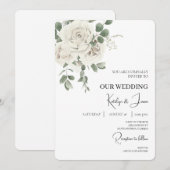 Einladung zur Hochzeit von White Floral English (Vorne/Hinten)