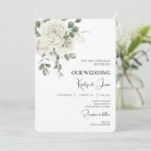 Einladung zur Hochzeit von White Floral English (Stehend Vorderseite)