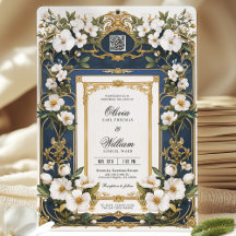 Einladung zur Hochzeit von White Floral Navy Blue 