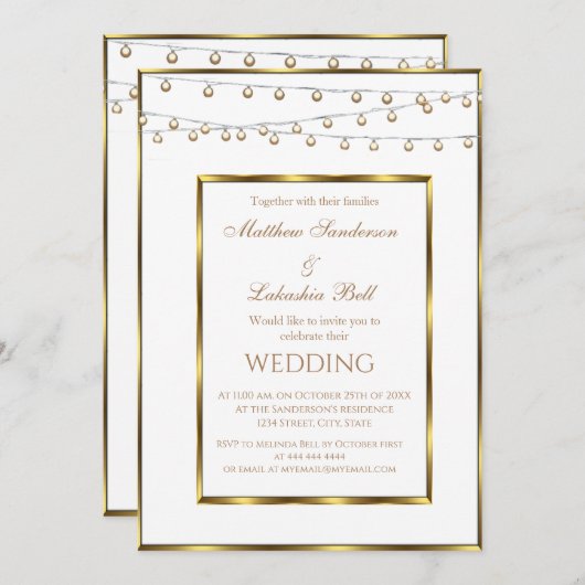 Einladung zur Hochzeit von White Gold Fairy Lights (Vorne/Hinten)