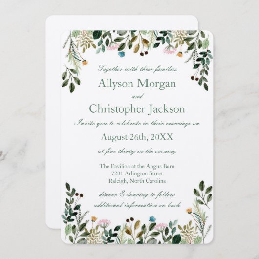 Einladung zur Hochzeit von Wildblumen (Vorne/Hinten)