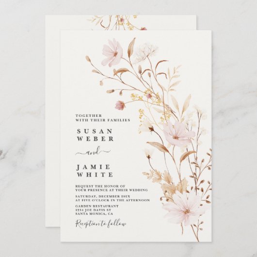 Einladung zur Hochzeit von Wildblumen (Vorne/Hinten)
