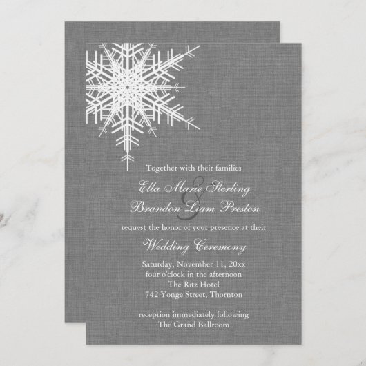 Einladung zur Hochzeit von Winter Grey Burlap (Vorne/Hinten)