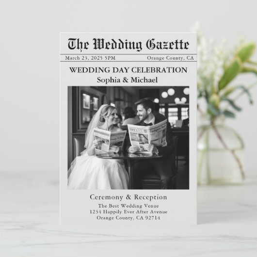 Einladung zur Hochzeit von Zeitungen (Stehend Vorderseite)