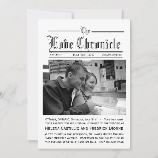 Einladung zur Hochzeit von Zeitungen mit Foto (Vorderseite)