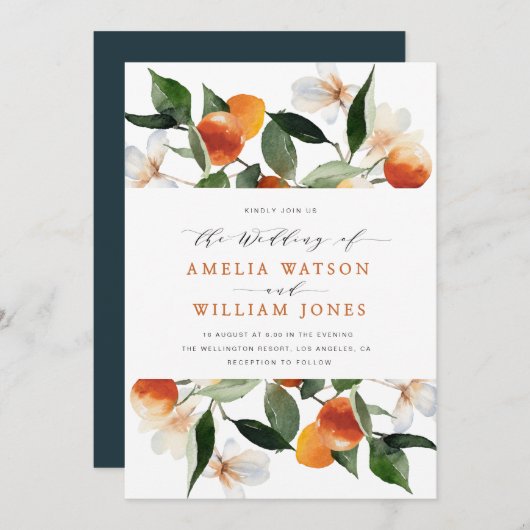 Einladung zur Hochzeit von Zitrusfrüchten (Vorne/Hinten)