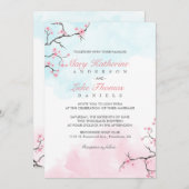 Einladung zur Hochzeit | Wasserfarbe Kirsche Bloss (Vorne/Hinten)