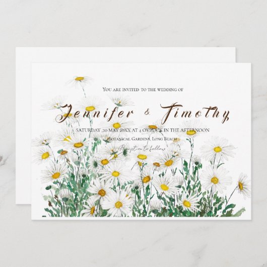 Einladung zur Hochzeit weiße Farbe und Aquarell (Vorne/Hinten)