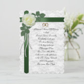 Einladung zur Hochzeit weiße Rose, grüne Bänder (Stehend Vorderseite)