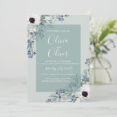 Einladung zur Hochzeit weißes Anemonsgrün (Stehend Vorderseite)