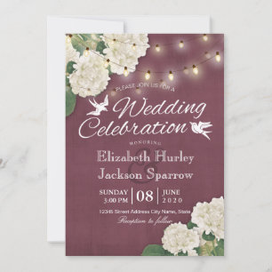 Einladung zur Hochzeit White Hydrangeas String Lig