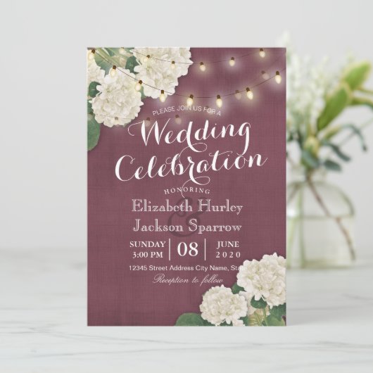 Einladung zur Hochzeit White Hydrangeas String Lig