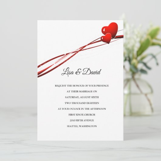 Einladung zur Hochzeit - zwei Herzen (Stehend Vorderseite)