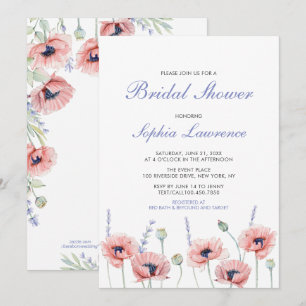 Einladung zur Hochzeitsbrautparty mit Mohnblumen