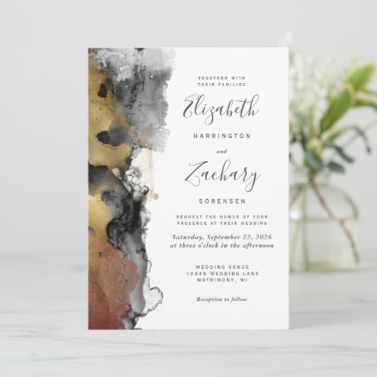 Einladung zur Hochzeitsfeier an der abstrakten Sch (Stehend Vorderseite)