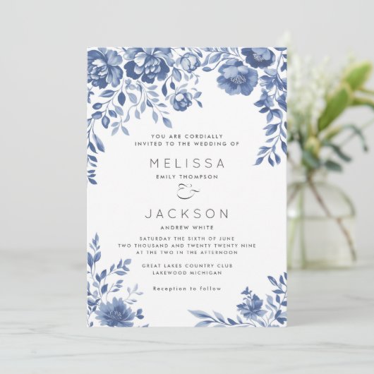 Einladung zur Hochzeitsfeier an der blauen Grenze (Stehend Vorderseite)