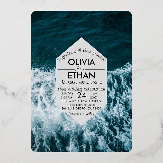 Einladung zur Hochzeitsfeier an der Küste (Vorderseite)