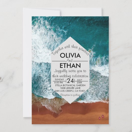 Einladung zur Hochzeitsfeier an der Küste (Vorderseite)