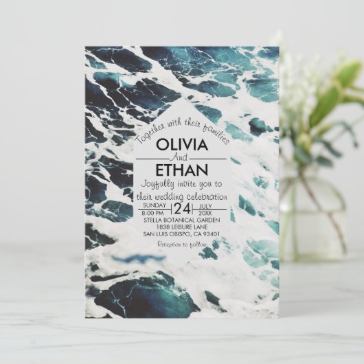 Einladung zur Hochzeitsfeier an der Küste (Stehend Vorderseite)