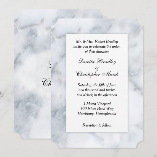 Einladung zur Hochzeitsfeier aus weißem Marmor (Vorne/Hinten)