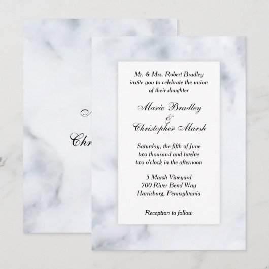 Einladung zur Hochzeitsfeier aus weißem Marmor (Vorne/Hinten)